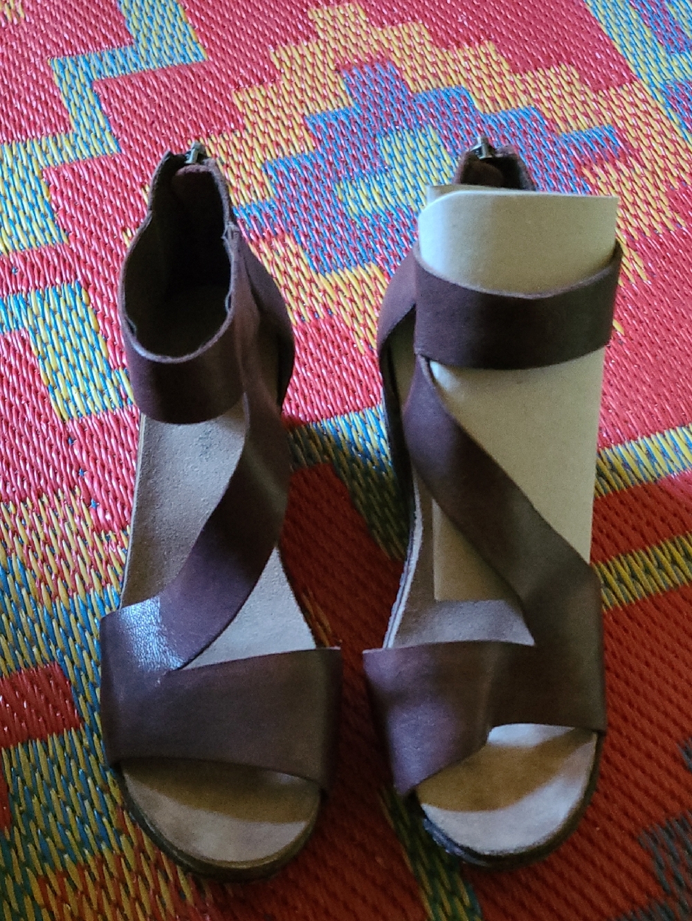 Antelope Brown Leather Cross-Strap Wedge Sandals